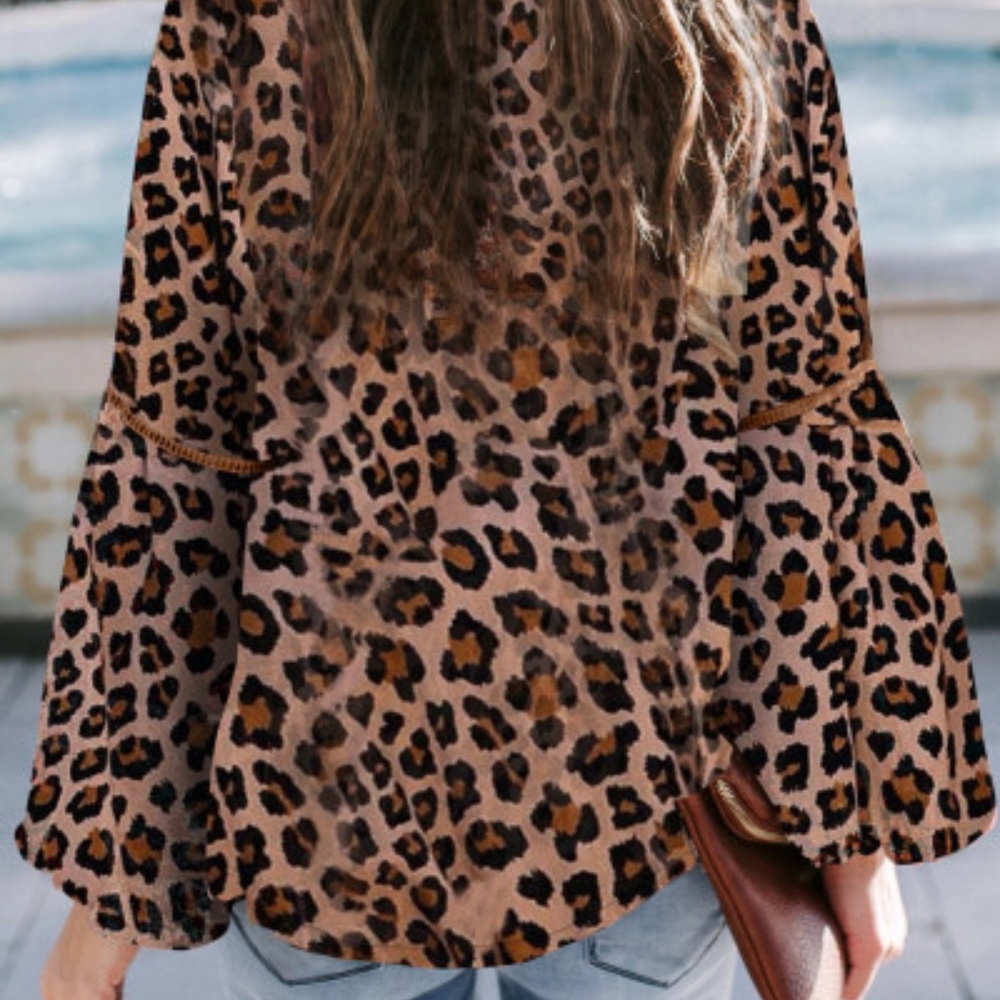 Brown leopard print patchwork top - Picture 6 of 6